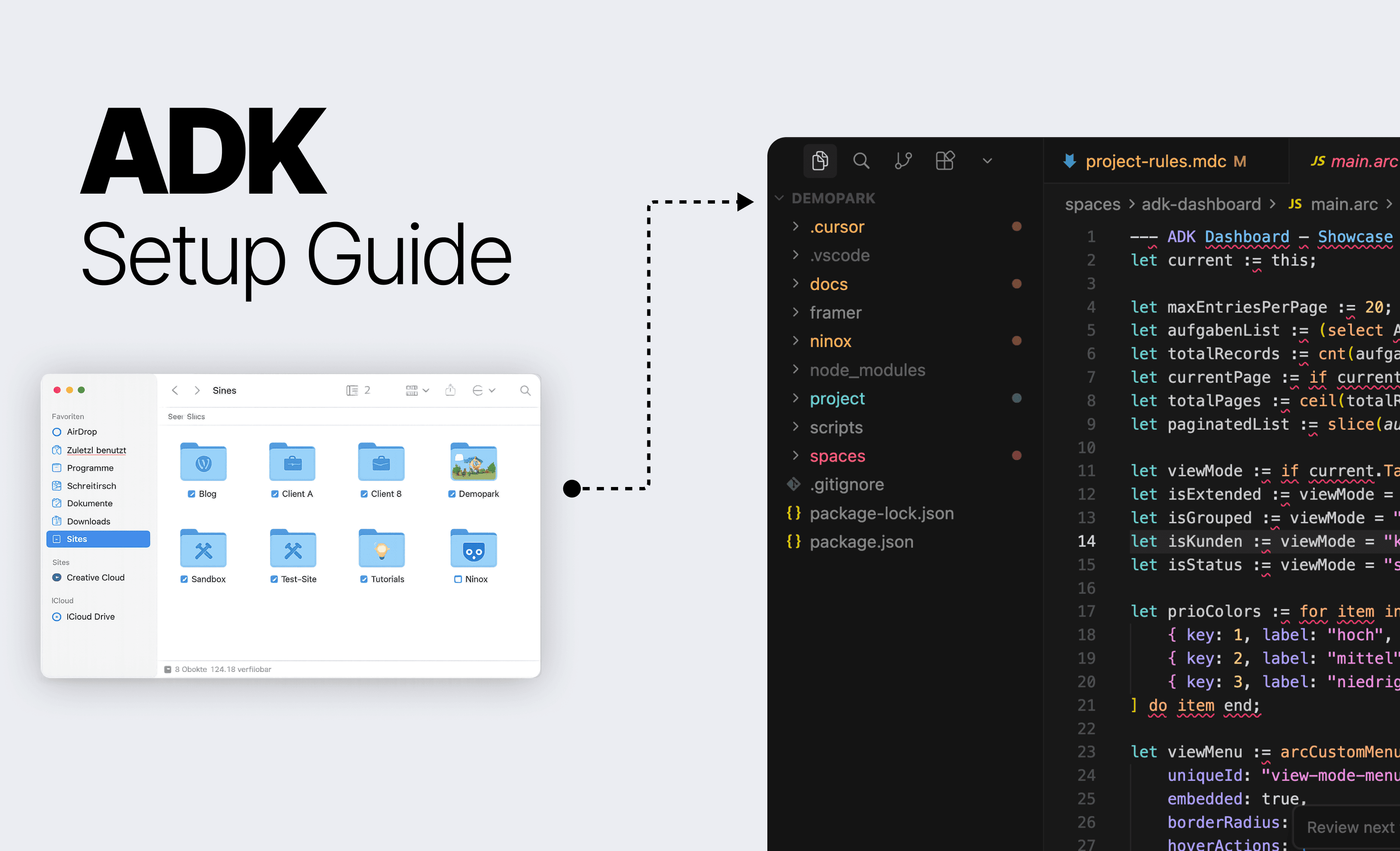 Guía de instalación del ADK: carpeta del proyecto y código del widget en Cursor
