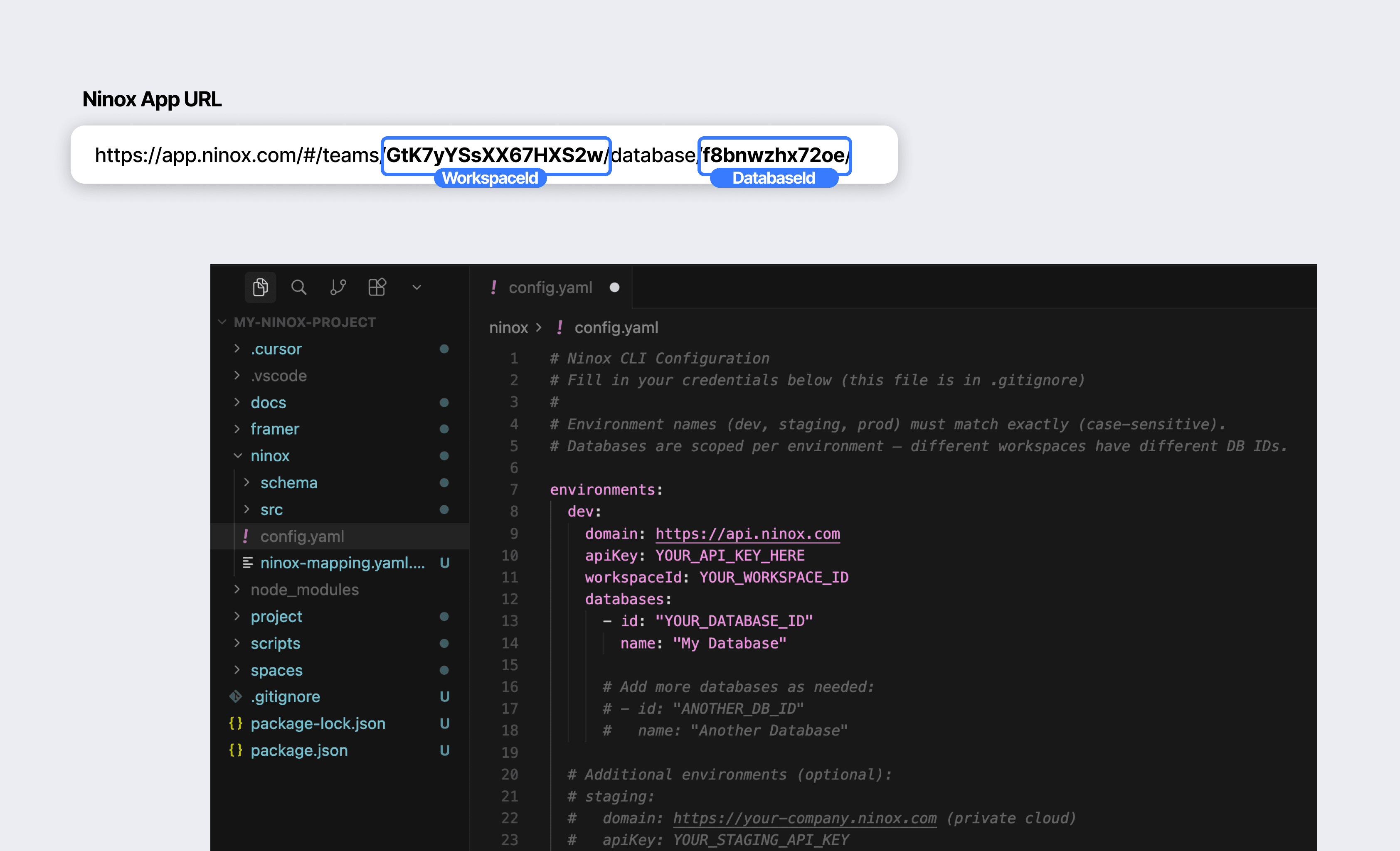 Datos de acceso en ninox/config.yaml